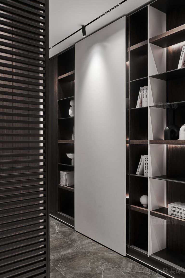 書(shū)柜深色木紋設(shè)計(jì)方案