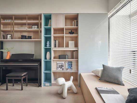 新居北歐風(fēng)鋼琴房一體式衣柜書柜效果圖