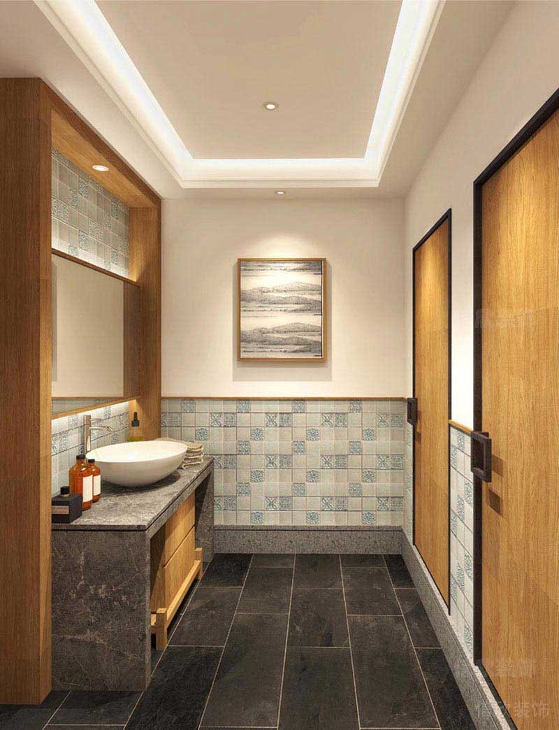 衛(wèi)生間輕奢風(fēng)古典設(shè)計(jì)效果圖木質(zhì)平推門瓷磚效果