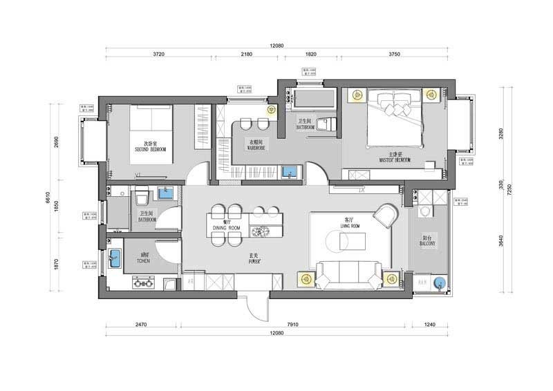 90平方三房兩廳戶型設(shè)計(jì)圖