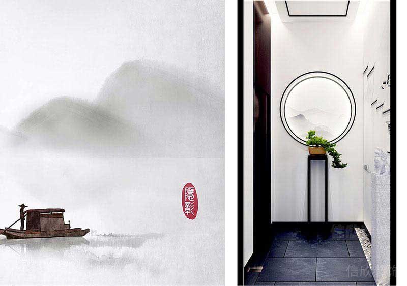 新居新中式風(fēng)玄關(guān)背景墻效果圖