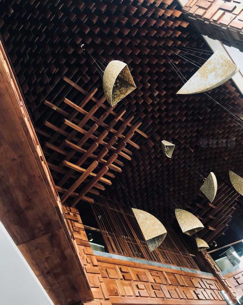 新中式風(fēng)格民宿空間酒店外立面過道天花吊頂