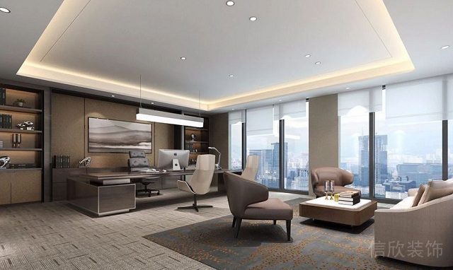 辦公室裝修細節(jié)，咖啡色的總經(jīng)理辦公室