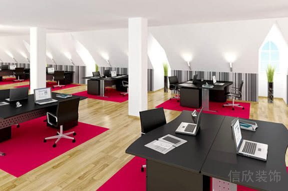 紅色地毯設(shè)計(jì)木質(zhì)地板簡(jiǎn)約墻柱鏤空設(shè)計(jì)大屏頂白色效果圖辦公室裝修