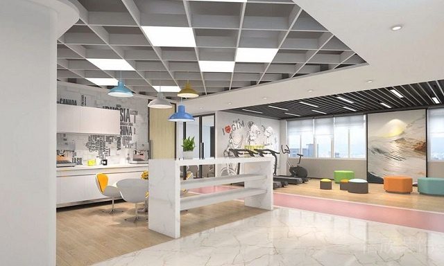 辦公室休閑區(qū)鋁合金方格子吊頂效果圖