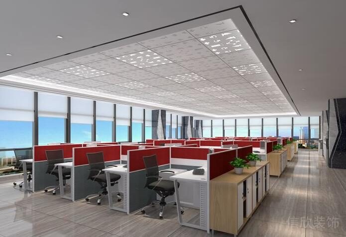 辦公室公共辦公區(qū)裝修紅色卡座