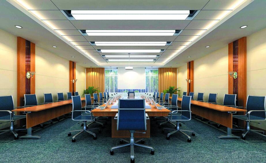 暖色的木紋裝飾的大會(huì)議室