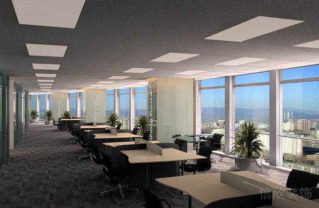 辦公室工作區(qū)域木飾面裝修現(xiàn)代簡(jiǎn)約天花白色燈飾設(shè)計(jì)圖