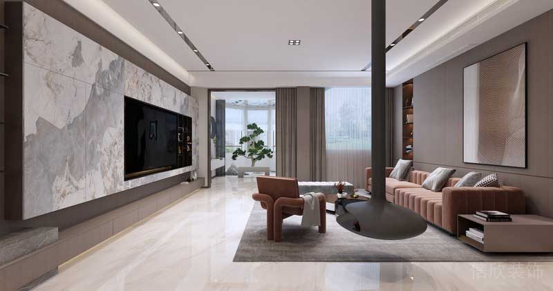 白灰大理石內嵌無縫工藝墻體沙發(fā)裝修效果圖客廳定制設計