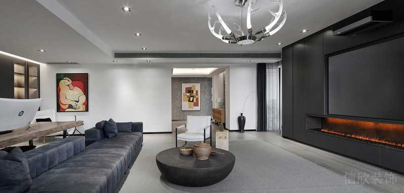 深圳龍崗區(qū)黑白灰極簡(jiǎn)風(fēng)家居裝修竣工實(shí)景圖茶幾