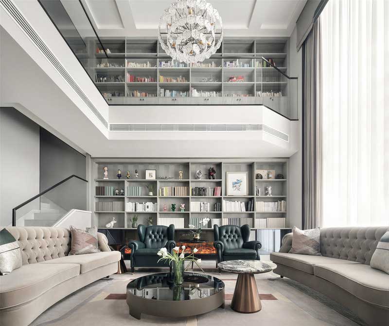 深圳南山區(qū)西麗簡約風(fēng)格別墅裝修會客廳家具組合