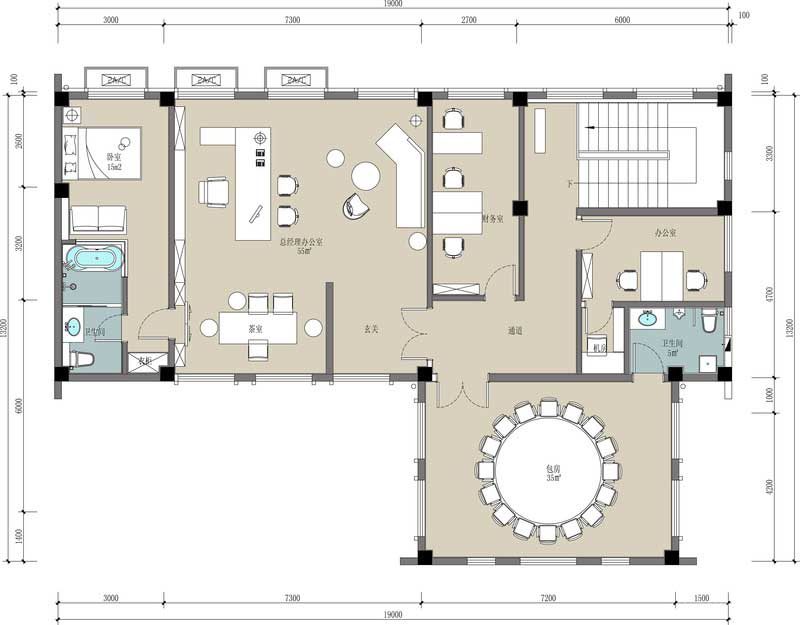 深圳鹽田區(qū)現(xiàn)代中式風格辦公室裝修設計二層彩色平面布置圖 深圳鹽田區(qū)現(xiàn)代中式風格辦公室裝修設計二層彩色平面布置圖