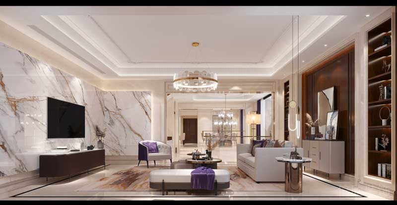 深圳南山區(qū)前海輕奢風格新房三居室裝修客廳效果圖