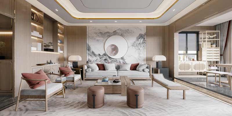 深圳鹽田新中式三房家裝裝修設(shè)計(jì)客廳