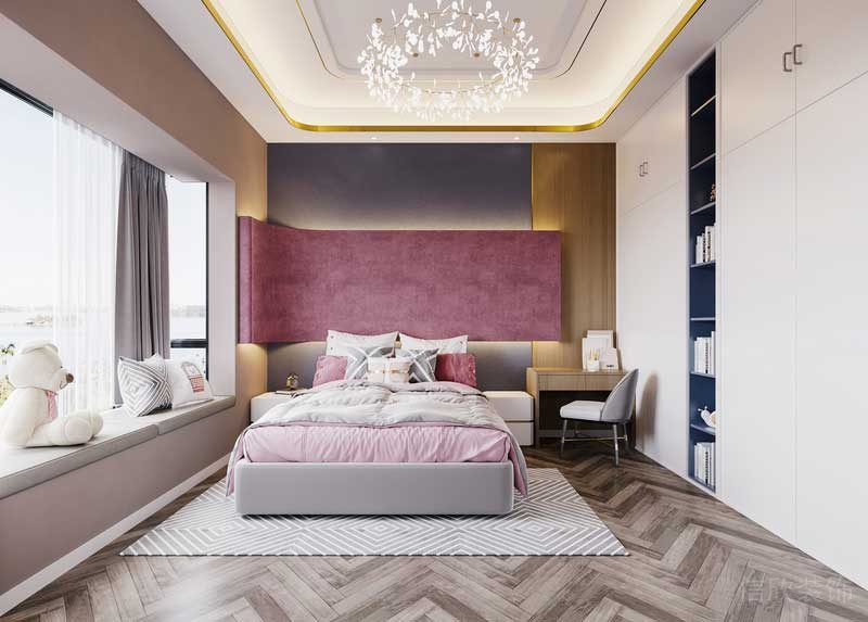 深圳鹽田新中式三房家裝裝修設(shè)計(jì)女兒房