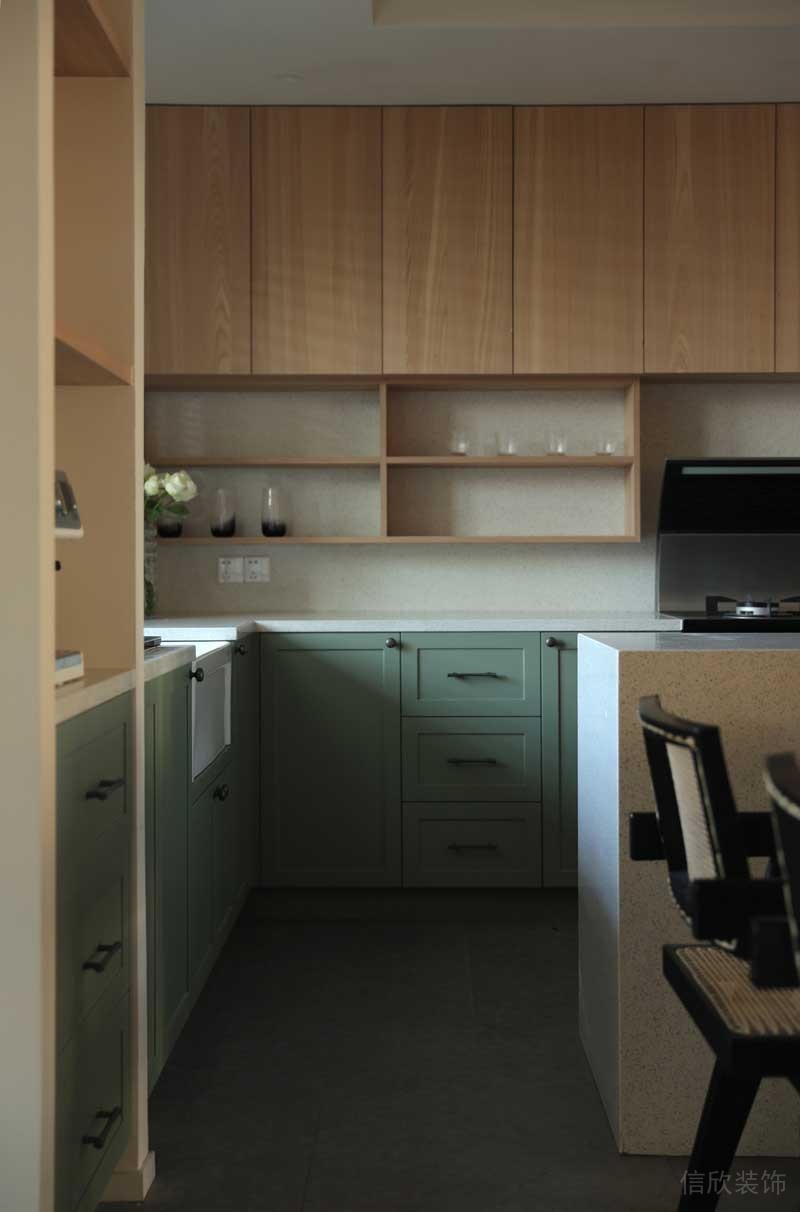 樣板間裝修效果圖開放式廚房木柜墻體定制設(shè)計大理石儲物柜裝修效果