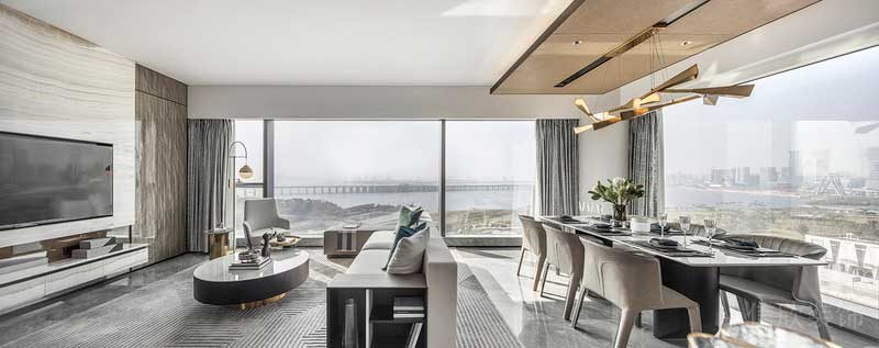 深圳鹽田區(qū)現代輕奢家庭裝修設計客餐廳