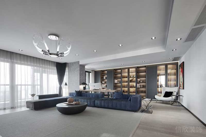 深圳龍崗區(qū)黑白灰極簡(jiǎn)風(fēng)家居裝修竣工實(shí)景圖客廳沙發(fā)