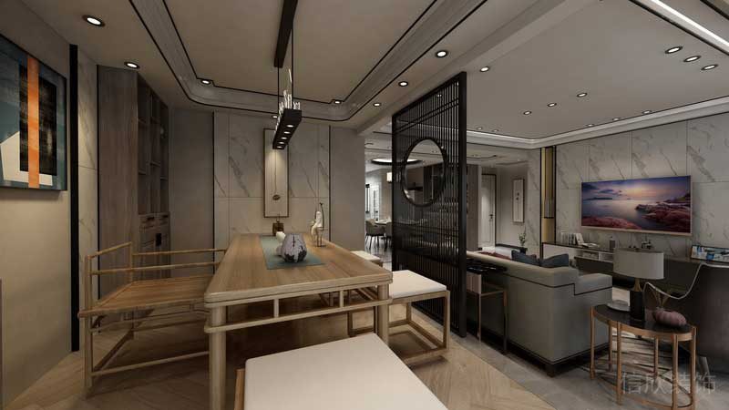 深圳市羅湖區(qū)新中式家庭住房舊房改造茶藝區(qū)設(shè)計效果圖