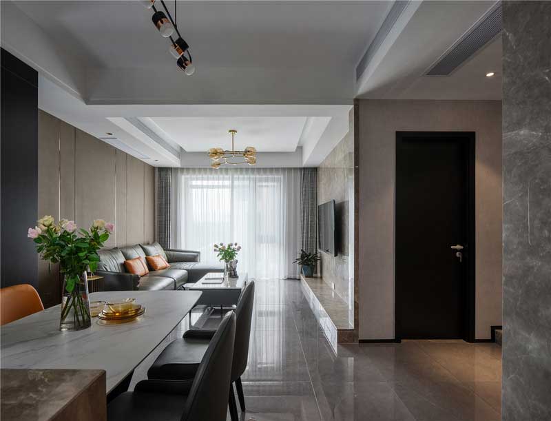 深圳南山區(qū)玫瑰金調(diào)性輕奢風(fēng)家庭裝修實景圖客餐廳家具組合