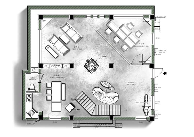 鹽田區(qū)極簡(jiǎn)風(fēng)格辦公室裝修設(shè)計(jì)一層彩色平面布置圖