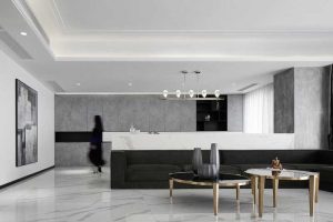 黑白色調(diào)裝修效果圖套房設(shè)計大理石開放式就餐區(qū)沙發(fā)休息區(qū)效果圖