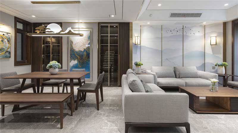 客廳休息區(qū)全屋定制皮革沙發(fā)大理石效果圖木質(zhì)就餐區(qū)設計