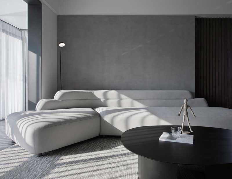 深圳鹽田美式極簡風(fēng)家庭新房裝修工程案例客廳沙發(fā)