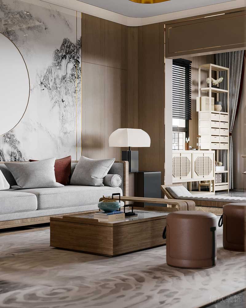 深圳鹽田新中式三房家裝裝修設(shè)計(jì)客廳沙發(fā)