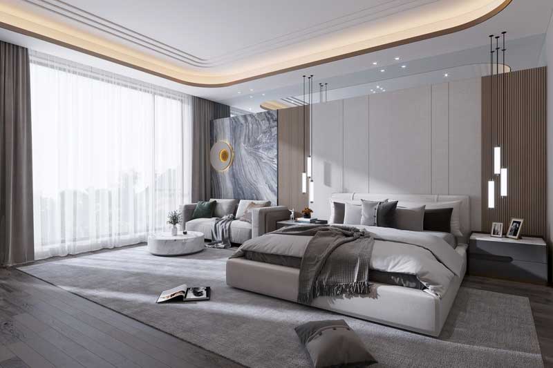 深圳南山區(qū)西麗輕奢新中式舊房三居室裝修主臥