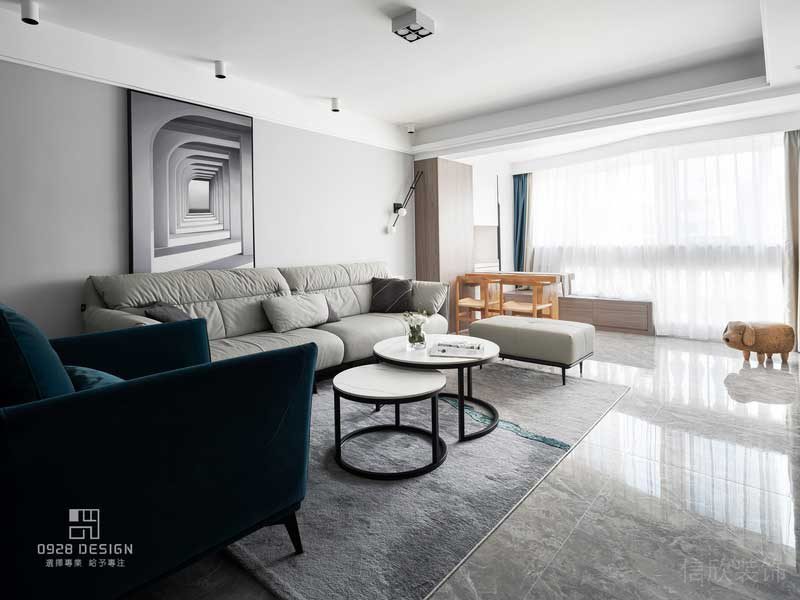 商務(wù)風(fēng)現(xiàn)代皮革沙發(fā)環(huán)形裝飾畫藝術(shù)大理石灰花裝修效果圖