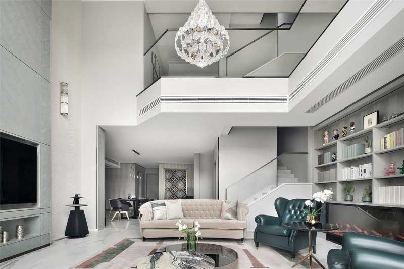 深圳南山區(qū)西麗簡約風(fēng)格別墅裝修會客廳中空吊頂