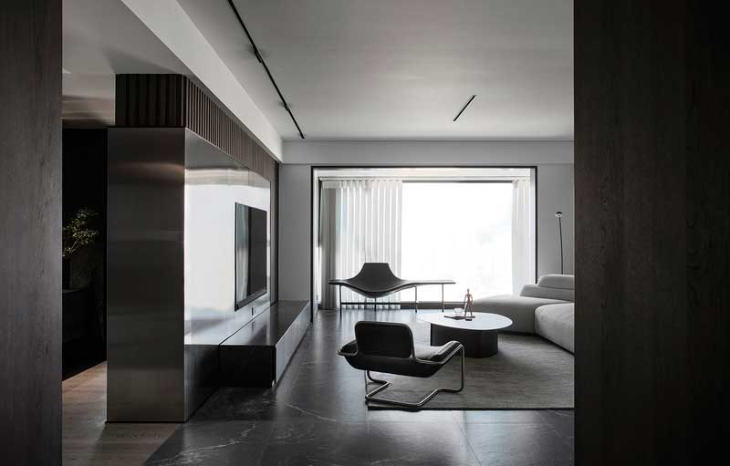 深圳鹽田美式極簡風(fēng)家庭新房裝修工程案例客廳