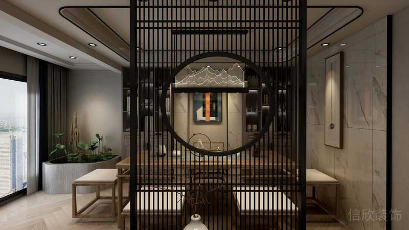 深圳市羅湖區(qū)新中式家庭住房舊房改造格柵屏風(fēng)設(shè)計效果圖