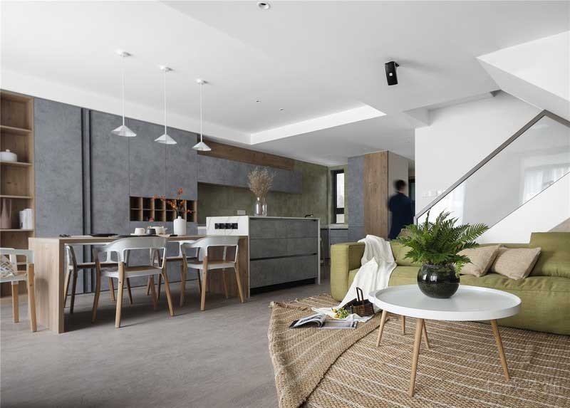 竹編休息區(qū)地毯設計客廳過道效果