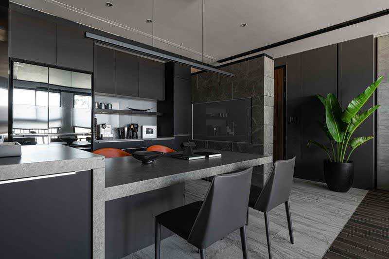 深圳福田區(qū)簡約美式家庭新房裝修設(shè)計(jì)案例開放式餐廚