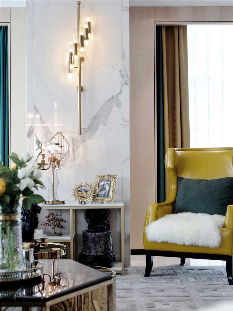 深圳鹽田區(qū)輕奢風格舊房裝修施工案例客廳休閑區(qū)