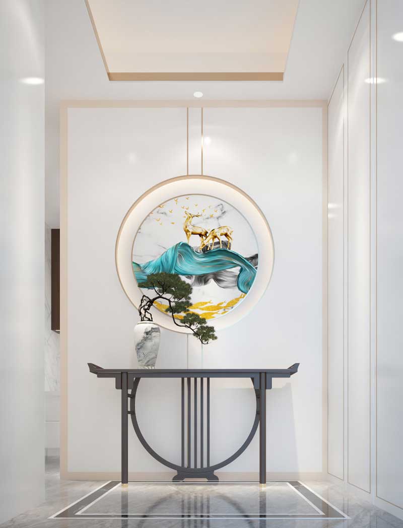 深圳南山區(qū)新中式家庭新房裝修工程施工方案玄關(guān)