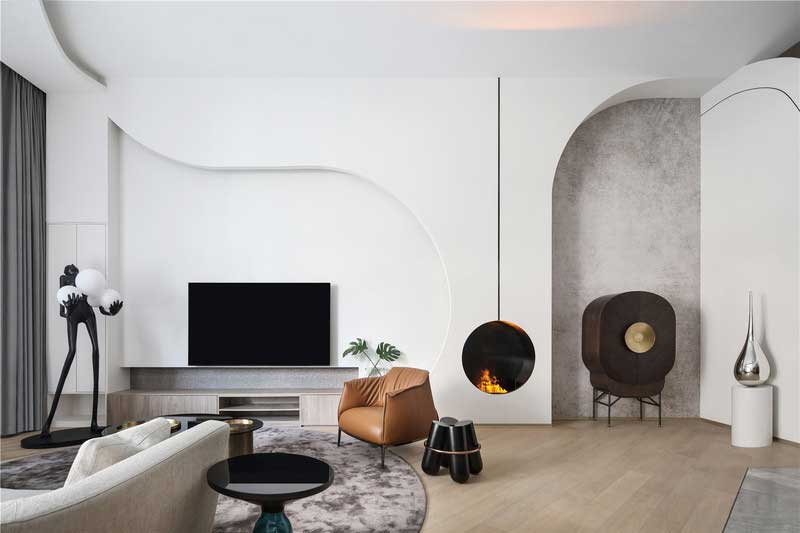 深圳龍華區(qū)現(xiàn)代中式風(fēng)格舊房裝修改造完工后實景圖客廳燈光效果