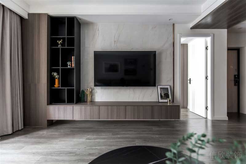 深圳羅湖區(qū)簡約風(fēng)小戶型裝修工程施工客廳電視背景墻