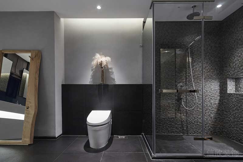 深圳龍崗區(qū)黑白灰極簡(jiǎn)風(fēng)家居裝修竣工實(shí)景圖洗手間淋浴房