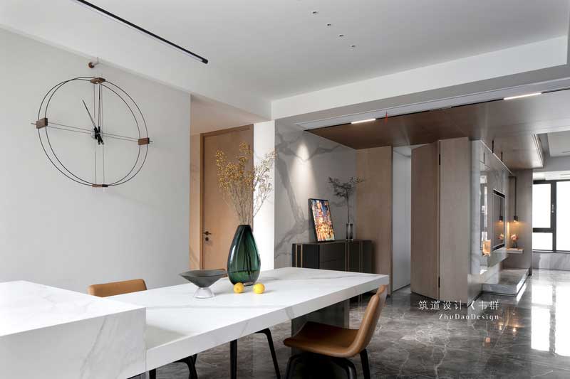 餐廳裝修白色的石材餐臺(tái)