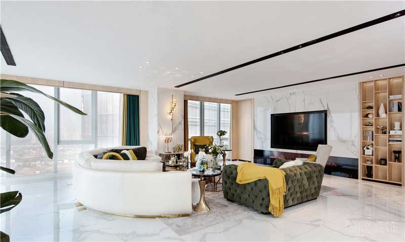 深圳鹽田區(qū)輕奢風格舊房裝修施工案例客廳效果圖