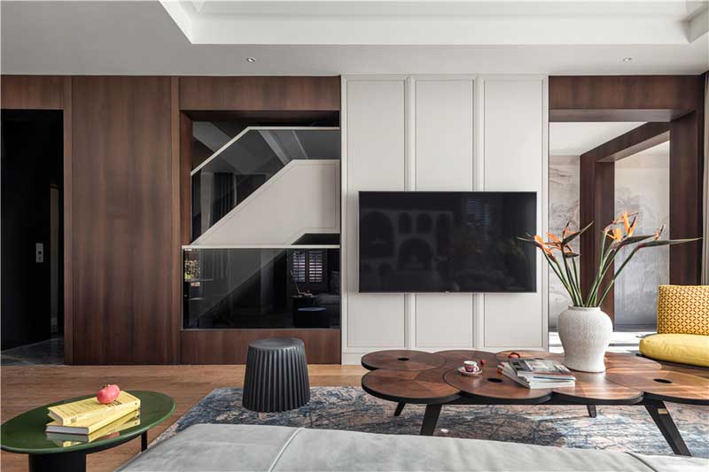 深圳寶安新中式田園風(fēng)別墅裝修地下起居室