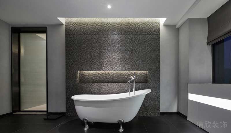 深圳龍崗區(qū)黑白灰極簡(jiǎn)風(fēng)家居裝修竣工實(shí)景圖洗手間浴缸