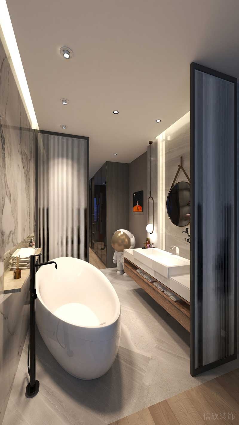 深圳羅湖區(qū)后現(xiàn)代家庭住房裝修設(shè)計方案主臥衛(wèi)浴區(qū)軟裝陳設(shè)