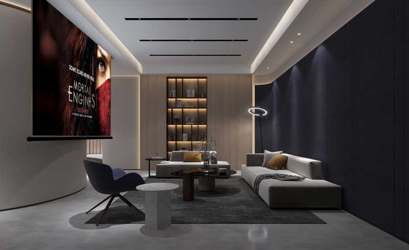 深圳南山區(qū)西麗輕奢新中式舊房三居室裝修影音視聽(tīng)室