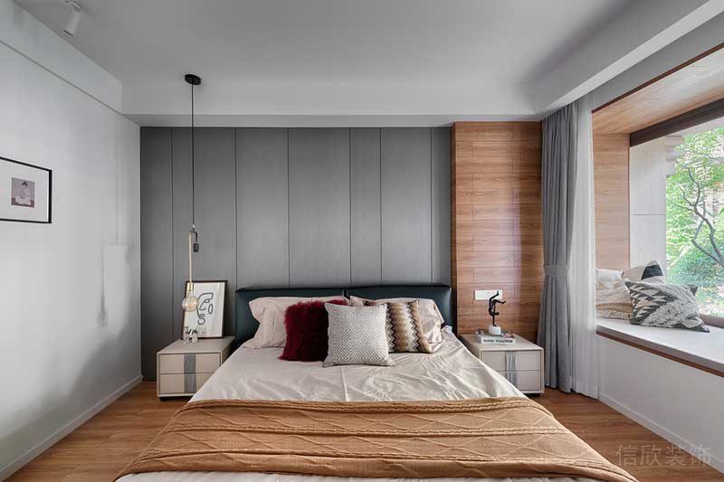 深圳羅湖現(xiàn)代北歐風(fēng)家庭住宅舊房翻新裝修主臥睡床