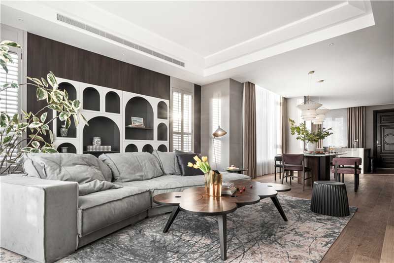 深圳寶安新中式田園風(fēng)別墅裝修客廳家具組合