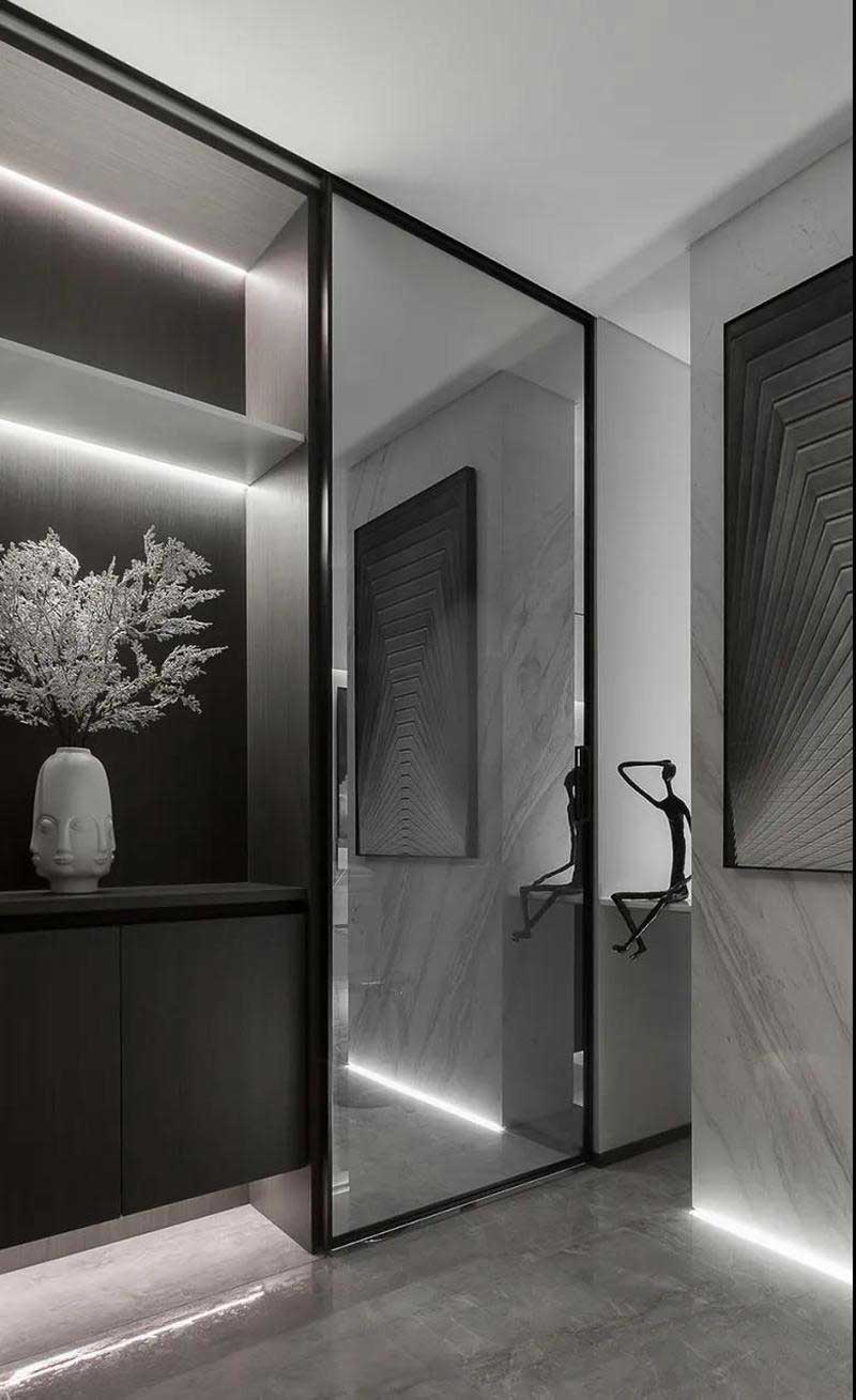 深圳鹽田極簡風(fēng)格家庭住宅裝修設(shè)計客廳綠植盆景